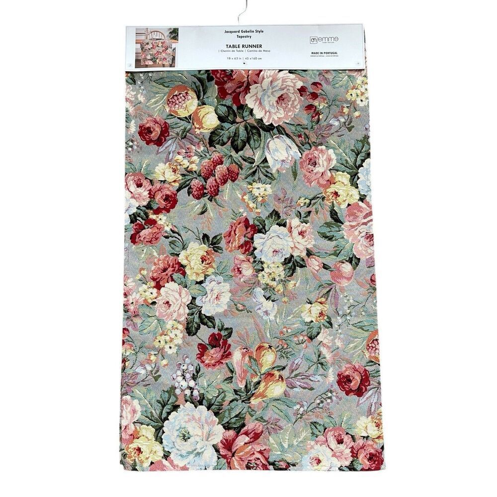 EMME Jacquard Gobelin Tapestry Table Runner 18x63 in Floral Cottage Colorful New